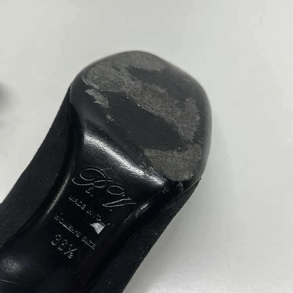 Roger Vivier High Heel Shoes Suede Pumps Round Toe Square Logo Black Size 36.5 - Picture 11 of 13